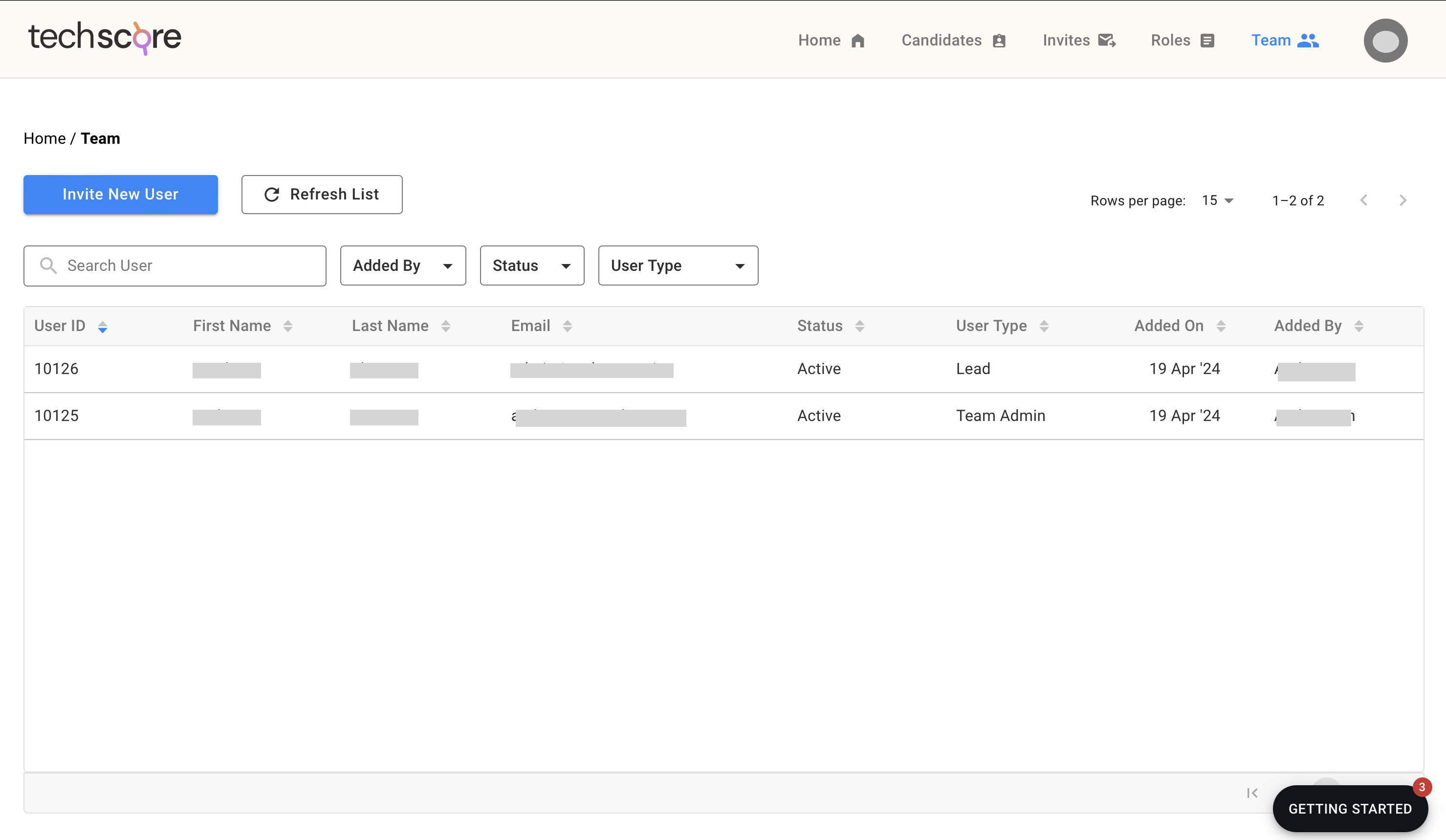 Image of Invited User Team Page
